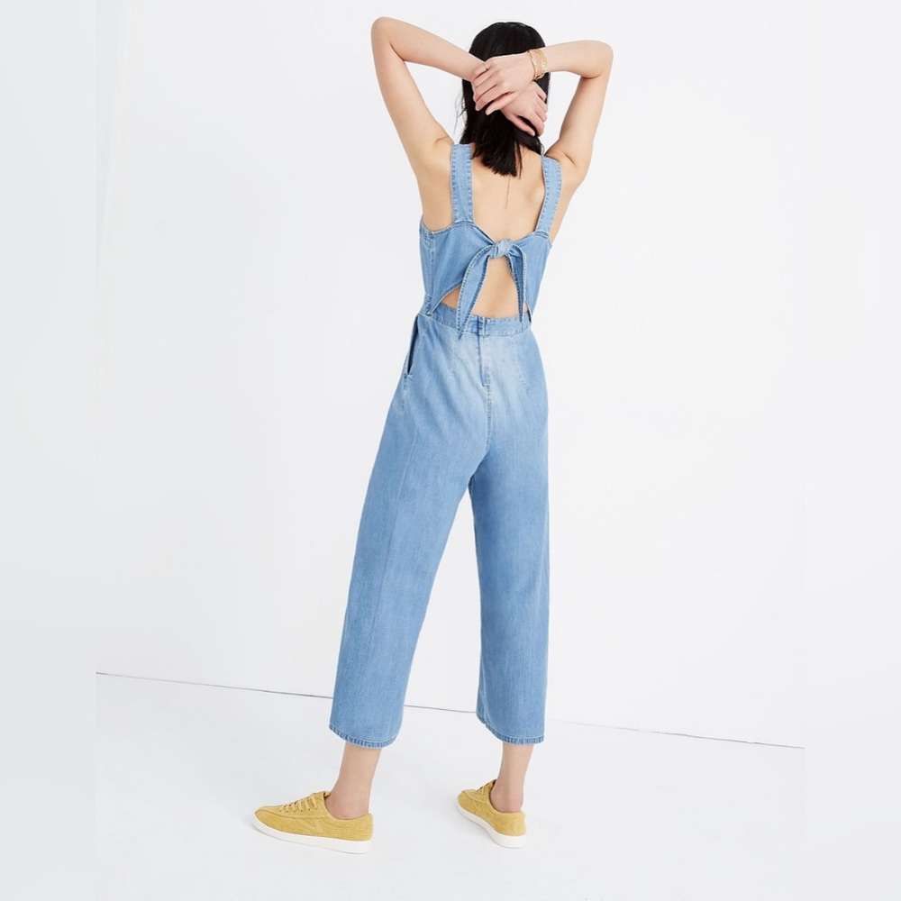 Madewell Denim Apron Bow Back Jumpsuit NWT